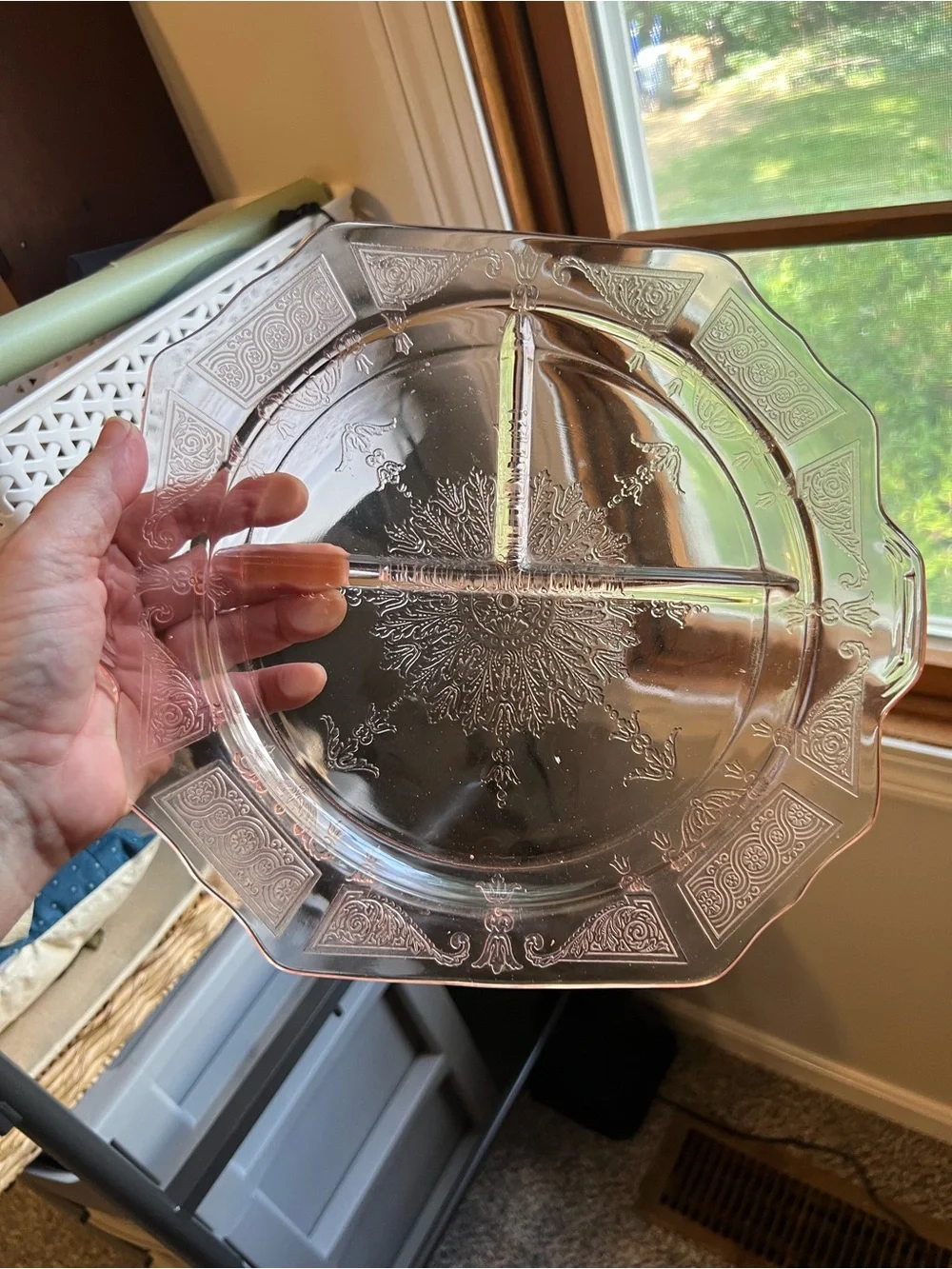 4 Anchor Hocking Depression Glass Grill Plates.  Princess pattern (2 add’l free)